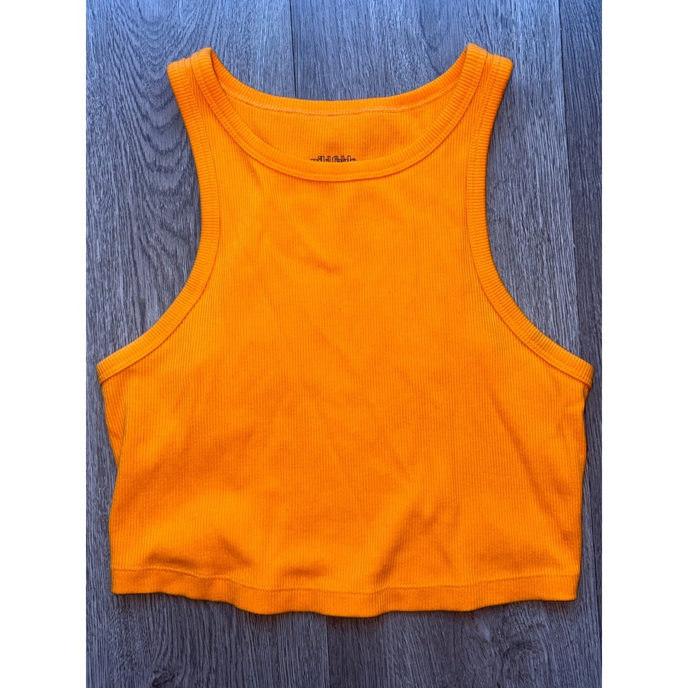 Wild Fable Orange Ribbed Knit Crop Tank Top Womens Medium Sleeveless Racerback